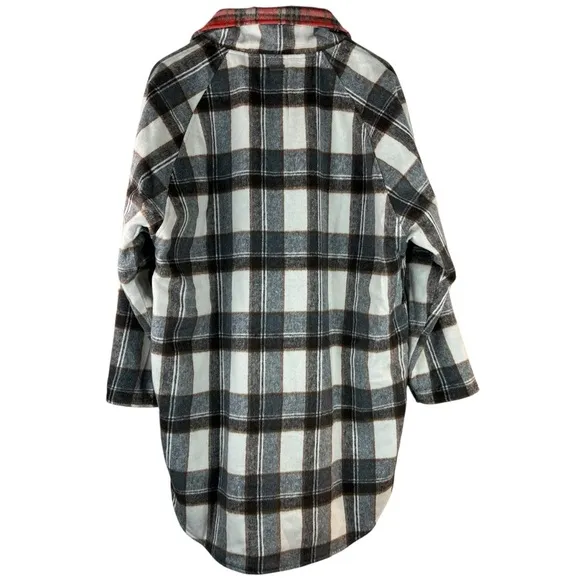 BLANK NYC Wool Blend Reversible Plaid Button Front Longline Jacket Fall Winter M