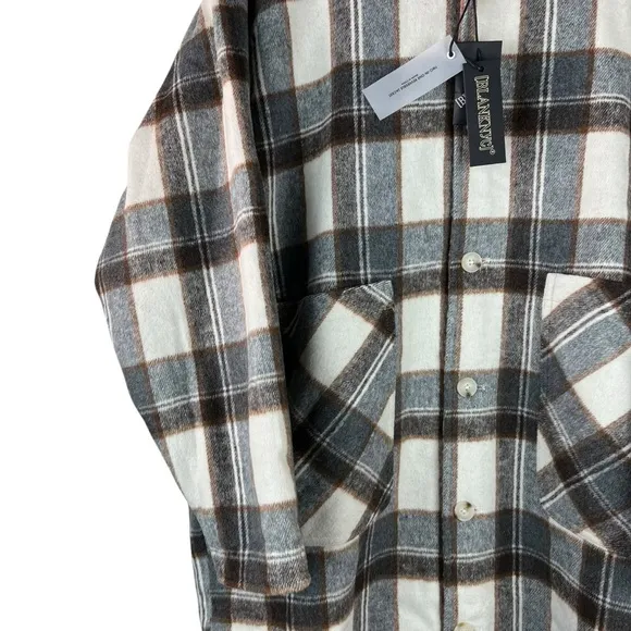 BLANK NYC Wool Blend Reversible Plaid Button Front Longline Jacket Fall Winter M
