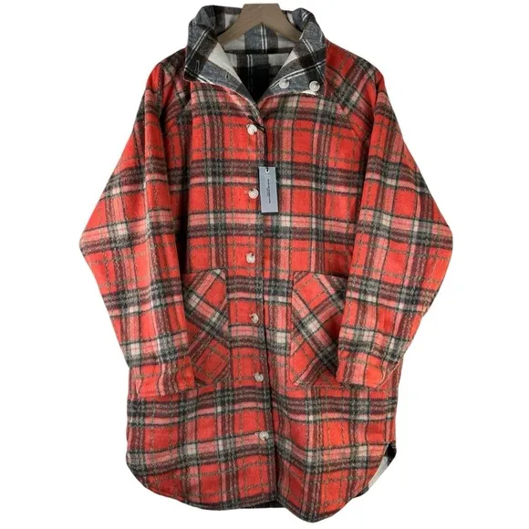 BLANK NYC Wool Blend Reversible Plaid Button Front Longline Jacket Fall Winter M