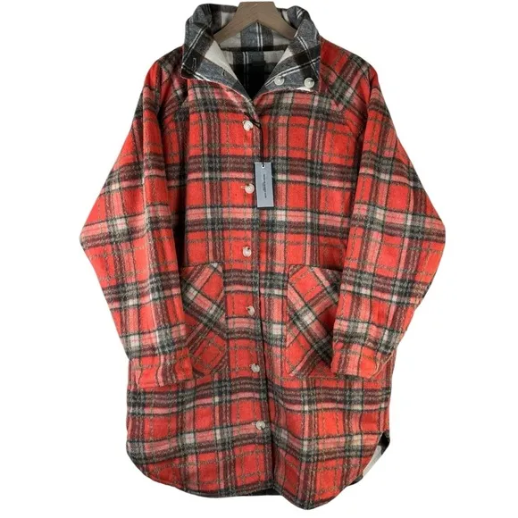 BLANK NYC Wool Blend Reversible Plaid Button Front Longline Jacket Fall Winter M