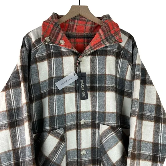 BLANK NYC Wool Blend Reversible Plaid Button Front Longline Jacket Fall Winter M