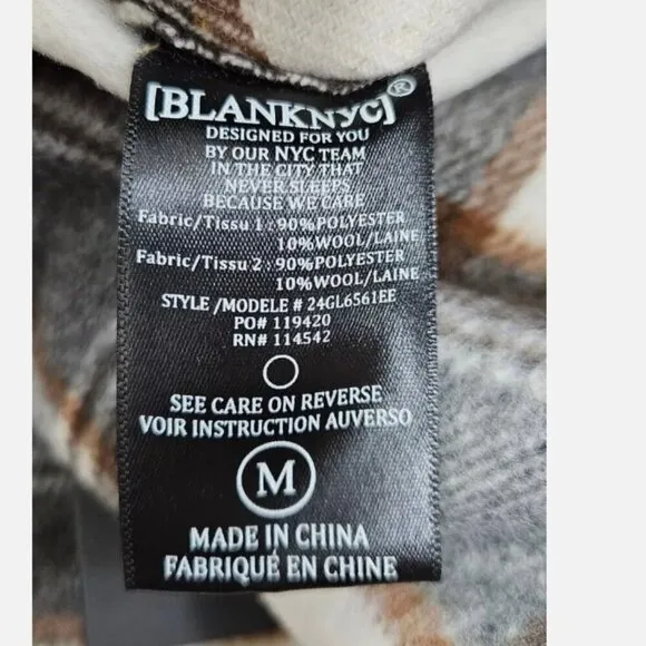 BLANK NYC Wool Blend Reversible Plaid Button Front Longline Jacket Fall Winter M