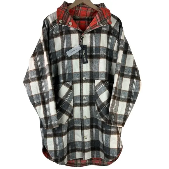 BLANK NYC Wool Blend Reversible Plaid Button Front Longline Jacket Fall Winter M
