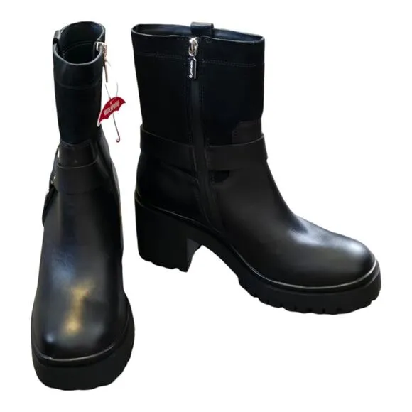 Blondo Rebel Waterproof Black Heeled Moto Grunge Boots Women's Size 9 M New!