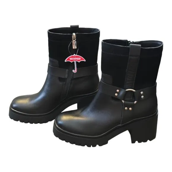 Blondo Rebel Waterproof Black Heeled Moto Grunge Boots Women's Size 9 M New!