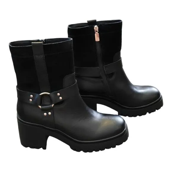 Blondo Rebel Waterproof Black Heeled Moto Grunge Boots Women's Size 9 M New!