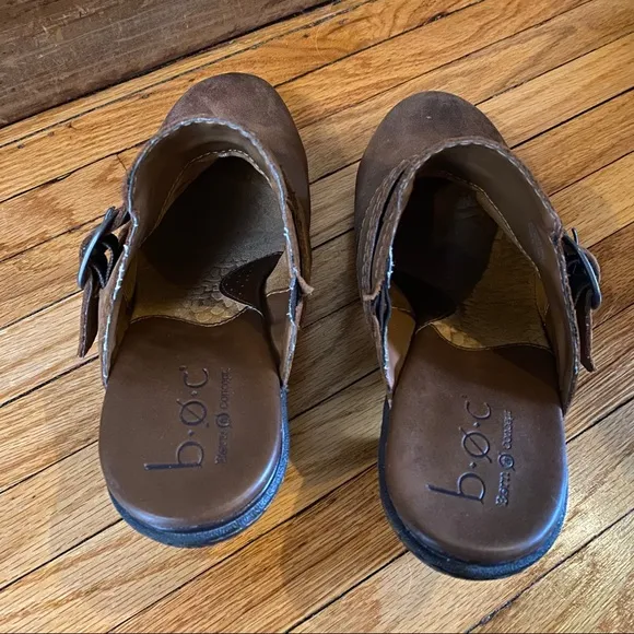 b.o.c. Born Concept Leather Mules Shoes, Cognac Brown, Clogs
