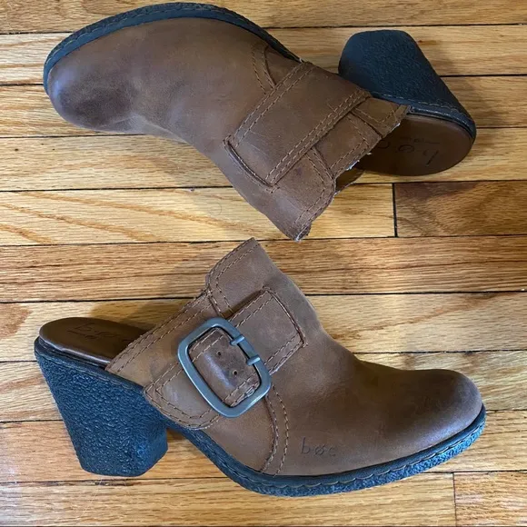 b.o.c. Born Concept Leather Mules Shoes, Cognac Brown, Clogs