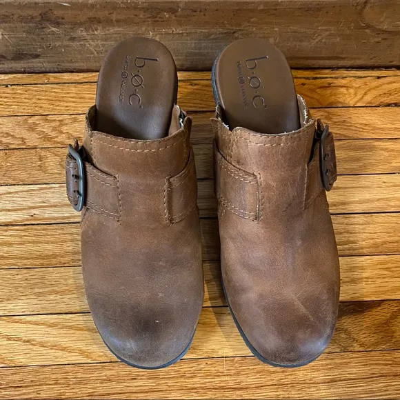 b.o.c. Born Concept Leather Mules Shoes, Cognac Brown, Clogs