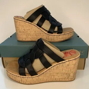 BOC by Born Cora Wedge Sandals Woven Slip On Platform Black Size 10 NEW