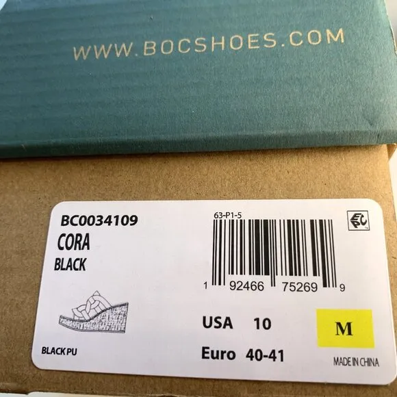 BOC by Born Cora Wedge Sandals Woven Slip On Platform Black Size 10 NEW