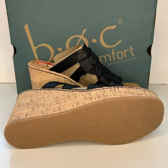 BOC by Born Cora Wedge Sandals Woven Slip On Platform Black Size 9 NEW