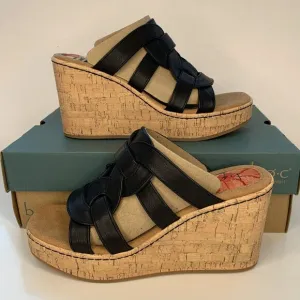 BOC by Born Cora Wedge Sandals Woven Slip On Platform Black Size 9 NEW