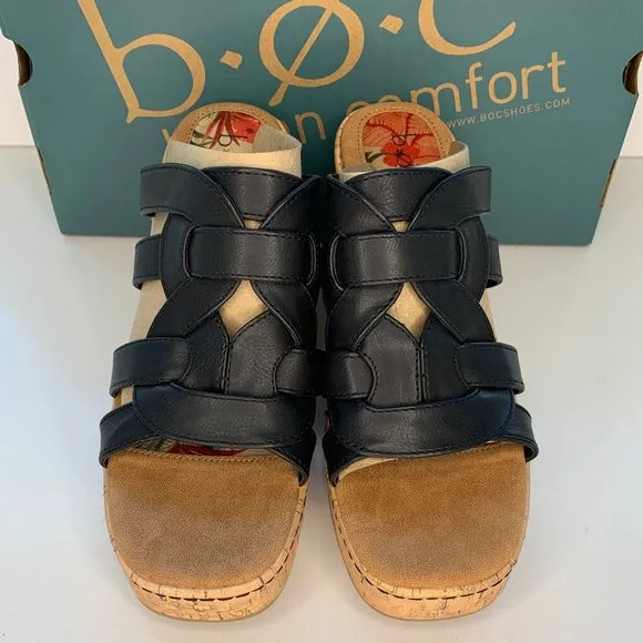 BOC by Born Cora Wedge Sandals Woven Slip On Platform Black Size 9 NEW
