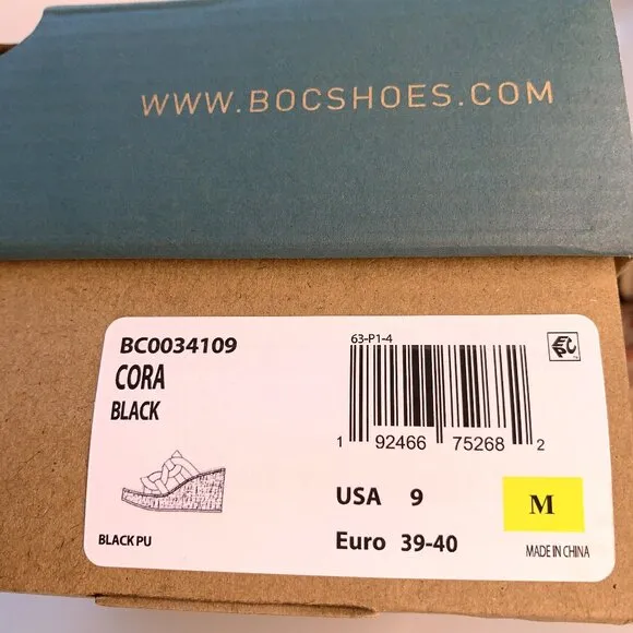BOC by Born Cora Wedge Sandals Woven Slip On Platform Black Size 9 NEW