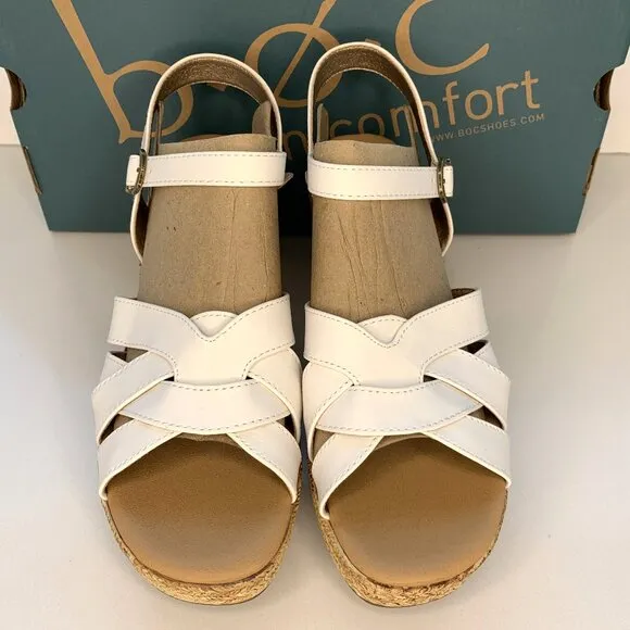 BOC by Born Melodie Sandals Woven Platform Heels White Size 9 NEW
