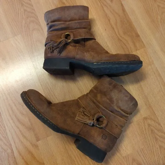 Born Cory Rust Boots Womens 8.5M Brown Leather Western Zip Tassels