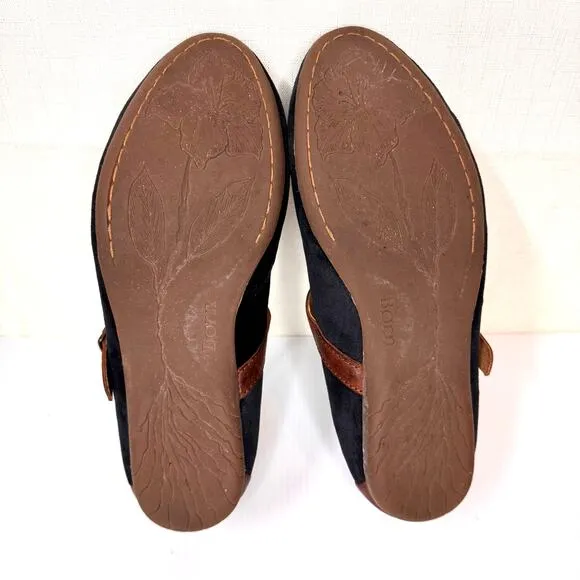 BORN Mary Janes Womens 8.5 Navy Velvet Leather Flats Classic Preppy Fairygoth