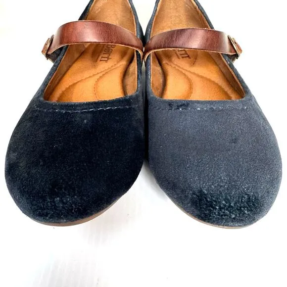 BORN Mary Janes Womens 8.5 Navy Velvet Leather Flats Classic Preppy Fairygoth