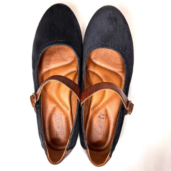 BORN Mary Janes Womens 8.5 Navy Velvet Leather Flats Classic Preppy Fairygoth