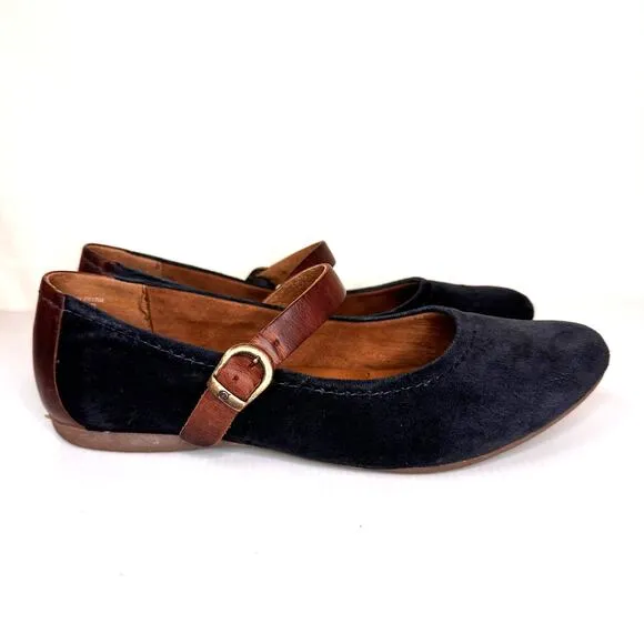BORN Mary Janes Womens 8.5 Navy Velvet Leather Flats Classic Preppy Fairygoth