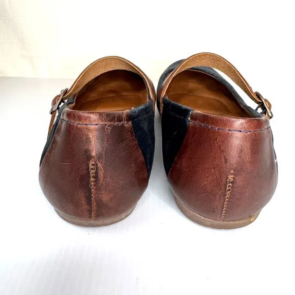 BORN Mary Janes Womens 8.5 Navy Velvet Leather Flats Classic Preppy Fairygoth