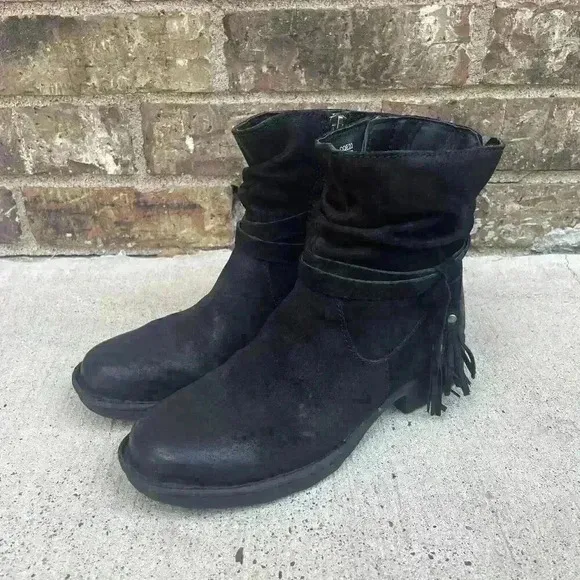 Born Women 7M Kenya Moto Grunge Black Suede Goth Boots Zip Up Fringe Western