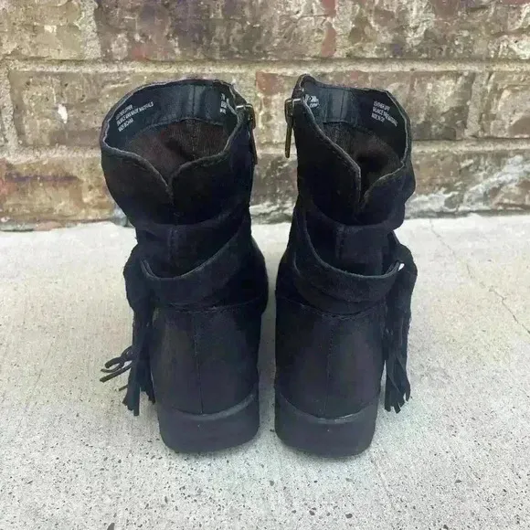 Born Women 7M Kenya Moto Grunge Black Suede Goth Boots Zip Up Fringe Western