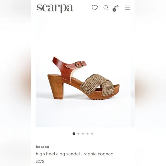Bosabo Brown Leather and Woven Sandals High Heel Clog Sandal Raphia Cognac Sz 8