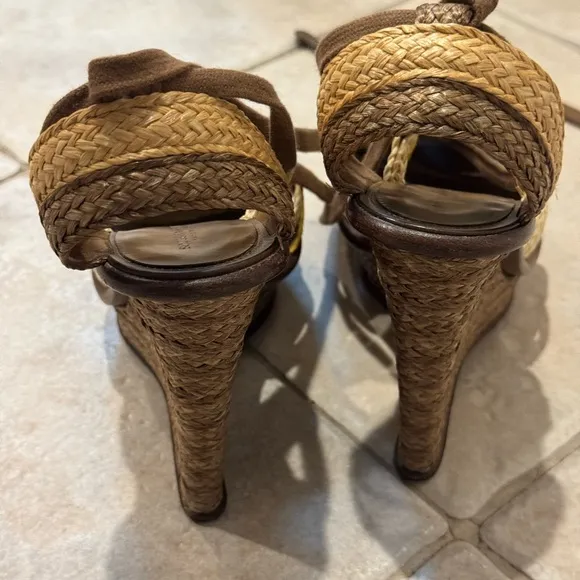 Bottega Veneta Brown and Yellow Espadrille Wedges