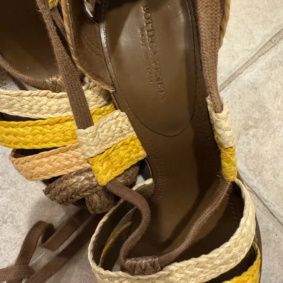 Bottega Veneta Brown and Yellow Espadrille Wedges