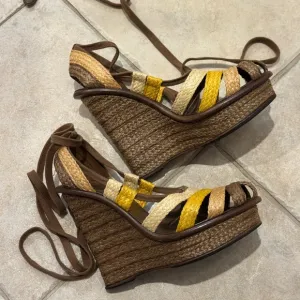 Bottega Veneta Brown and Yellow Espadrille Wedges