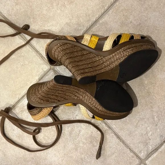 Bottega Veneta Brown and Yellow Espadrille Wedges