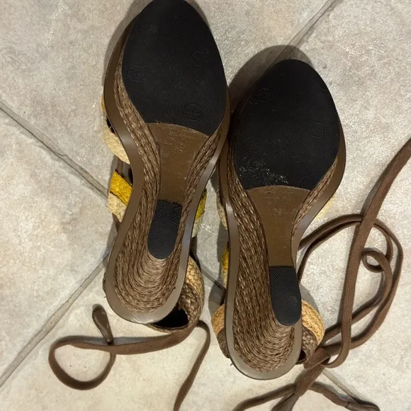 Bottega Veneta Brown and Yellow Espadrille Wedges