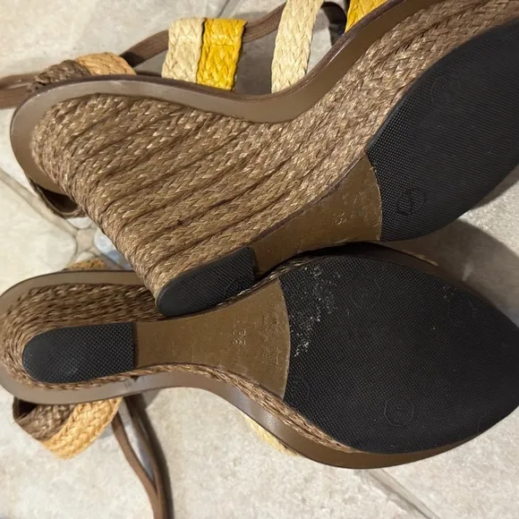 Bottega Veneta Brown and Yellow Espadrille Wedges