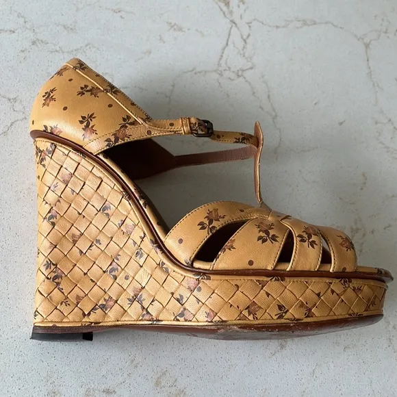 Bottega Veneta Floral Intrecciato Wedge Sandals