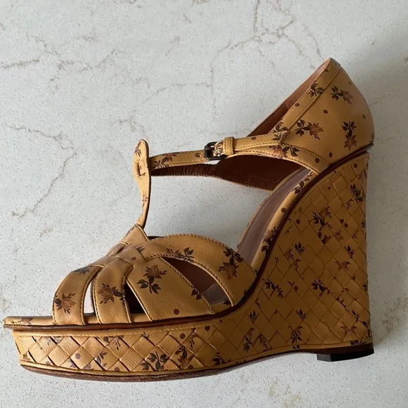 Bottega Veneta Floral Intrecciato Wedge Sandals
