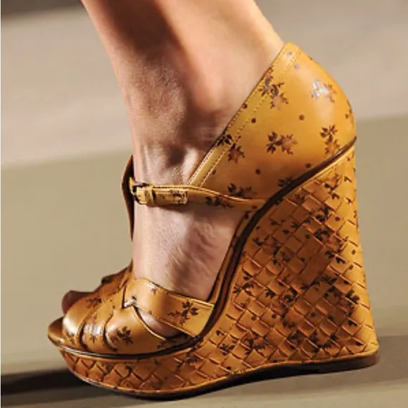 Bottega Veneta Floral Intrecciato Wedge Sandals