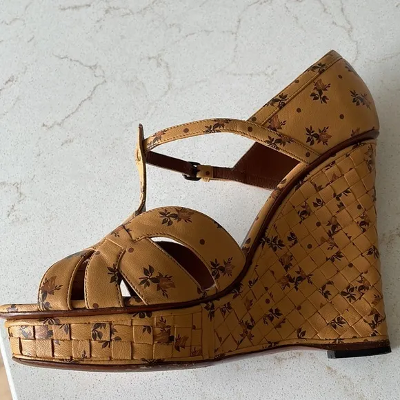 Bottega Veneta Floral Intrecciato Wedge Sandals