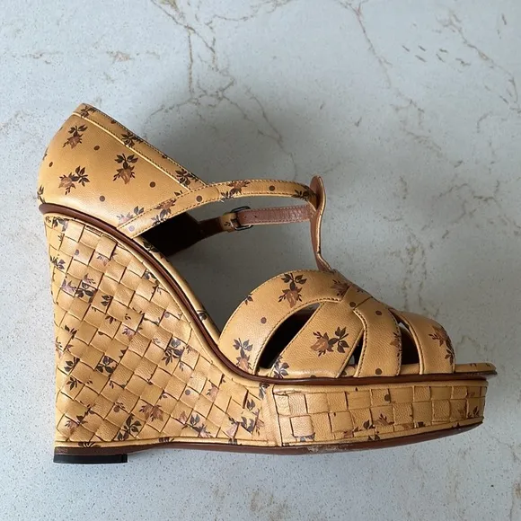 Bottega Veneta Floral Intrecciato Wedge Sandals