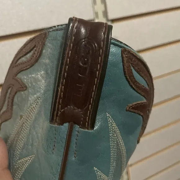 Boulet Cowboy Boots Leather Size 8 C Western Riding Canada Brown Turquoise Tops