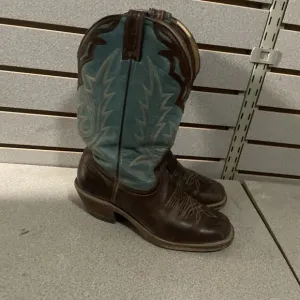 Boulet Cowboy Boots Leather Size 8 C Western Riding Canada Brown Turquoise Tops