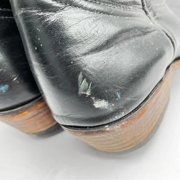 Boulet Men’s Size 9 Black Cowboy Boots Leather Silver Birds with Wings Western
