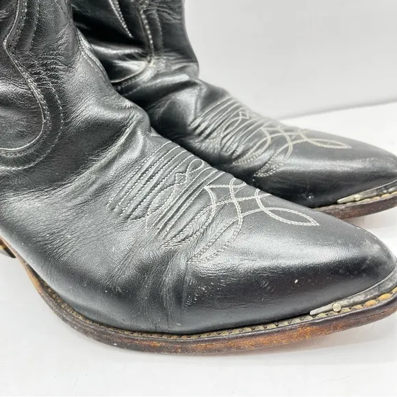 Boulet Men’s Size 9 Black Cowboy Boots Leather Silver Birds with Wings Western