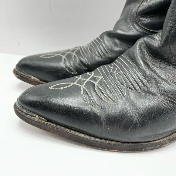 Boulet Men’s Size 9 Black Cowboy Boots Leather Silver Birds with Wings Western