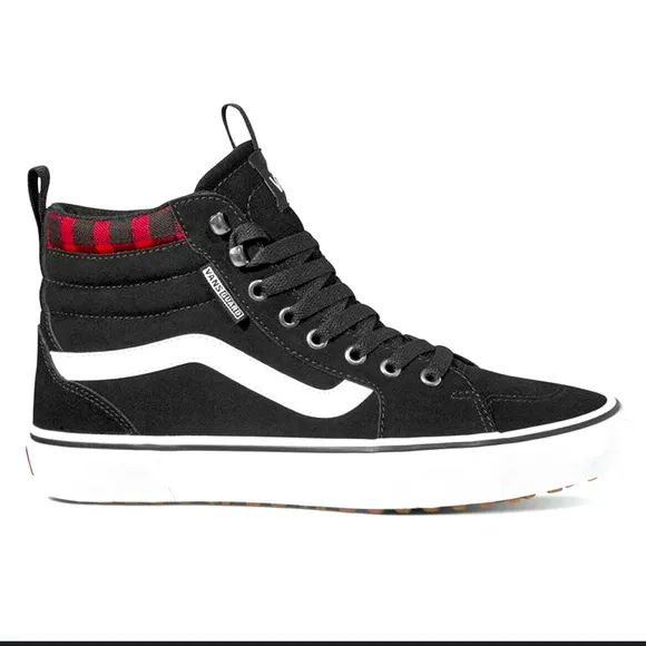 Boys Vans Casual Trainers hi top Filmore Hi VansGuard Red Black gingham Grunge