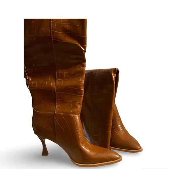 Brand new Brown Croc-Embossed Ankle Boots