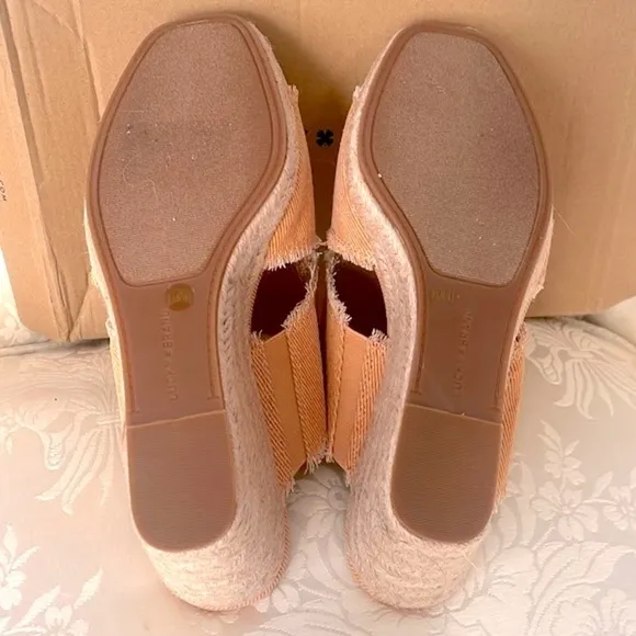 Brand New Lucky Brand Orange Washed Twill Madgie Espadrille Wedge Sandals
