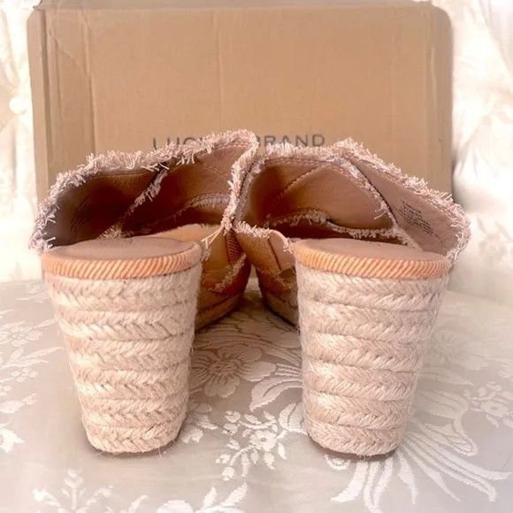 Brand New Lucky Brand Orange Washed Twill Madgie Espadrille Wedge Sandals