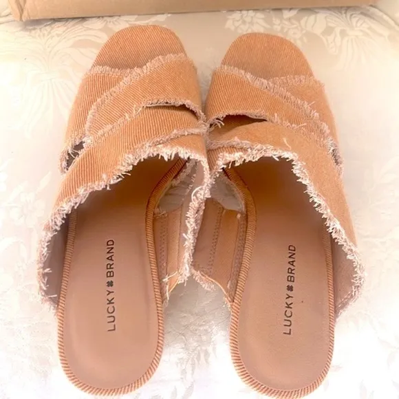 Brand New Lucky Brand Orange Washed Twill Madgie Espadrille Wedge Sandals